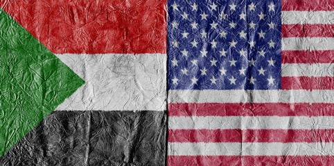 USA Flagge und Sudan Flagge auf Papier