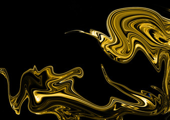 Gold and black watercolor wet brush paint liquid background for wallpaper, card. Aquarelle bright color abstract hand drawn paper texture backdrop vivid element for text design, web, print.