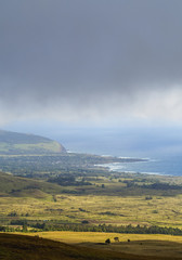 Landscape of the island seen from the way up to the Maunga Terevaka, Easter Island, Chile
