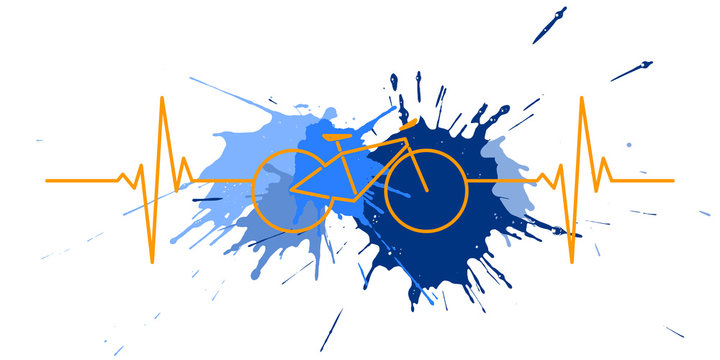 Symbol, Fahrrad mit Herzfrequenz und Farbflecken