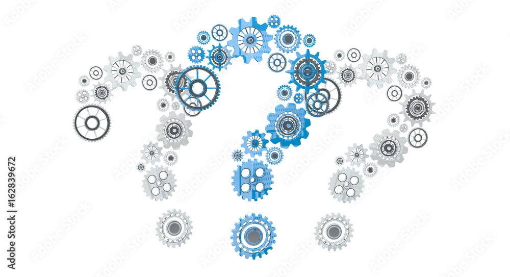 Aufkleber 3d rendering gear icons question mark flying