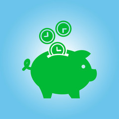 Time is money piggy bank icon. Flat design style.