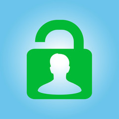Unlock icon. Flat design style. Access to the user.