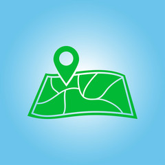 Map with a pin icon. Map navigation symbol.