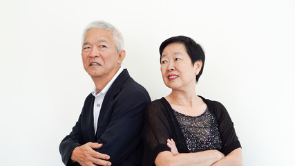 Happy Asian senior couple, family business owner partner portrait together