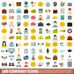 100 company icons set, flat style