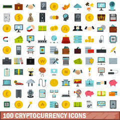 100 cryptocurrency icons set, flat style