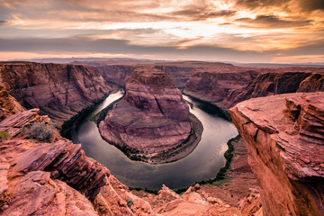 Sunset at Horseshoe Bend - Grand Canyon with Colorado River - Located in Page, Arizona - travel...