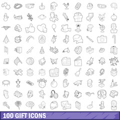 Fototapeta na wymiar 100 gift icons set, outline style