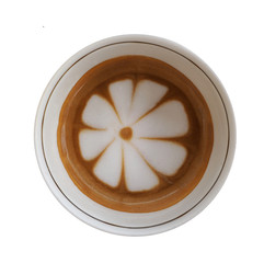 Top view of hot coffee latte art cup isolated on white background with clipping path