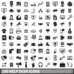 100 help desk icons set, simple style 