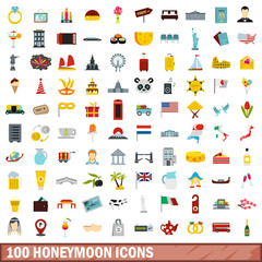 Fototapeta na wymiar 100 honeymoon icons set, flat style