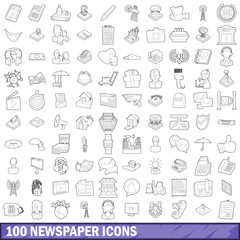 100 newspaper icons set, outline style