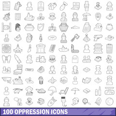 100 oppression icons set, outline style