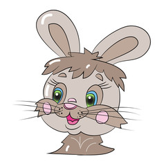Head of a merry hare cartoon on a white background.Vector