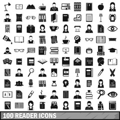 100 reader icons set, simple style 