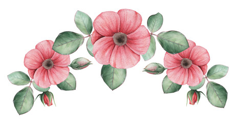 Hand painted watercolor charming combination of Flowers and Leaves, isolated on white background