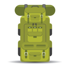 Tourist hiker backpack flat and minimal design icon.