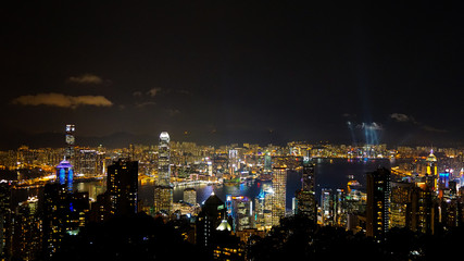 Hong Kong iconic night view from Victoria peak, Beautiful light illuminate skyscraper