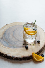 Fresh cocktail with Lemon soda, lime, lemon on the table