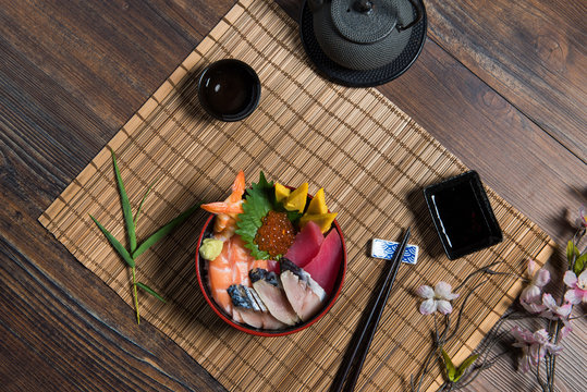 Mix sushi on the wooden background,Japanese style