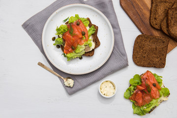 Salmon sushi on the bread and salad