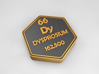 Dysprosium - Dy - chemical element periodic table hexagonal shape 3d render