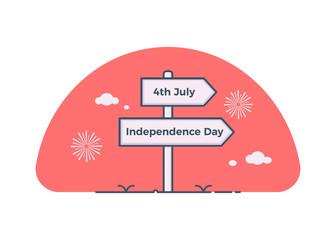 Sign post pointing towards 4th of July, United States of America Independence Day. Vector illustration