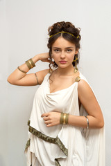 beautiful greek young woman in white ancient tunic © elen31