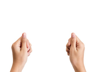 female hands to hold paper card or something isolated on white background