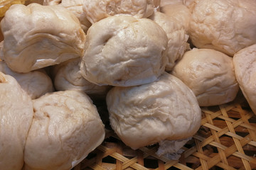 Steamed stuff bun, Chinese food dim sum in bamboo basket