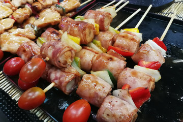 Appetizer food : raw beef skewer for barbecue