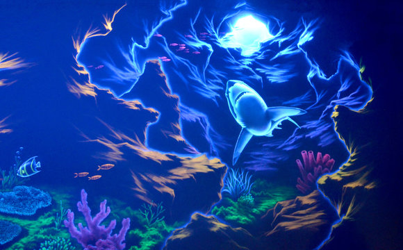 Painting painted with fluorescent paint in the Sochi aquapark