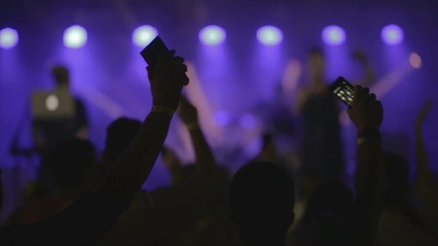 Footage of a crowd partying at a rock concert or dj party  slow motion
