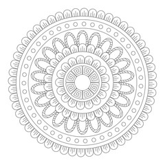 Flower Mandala vector illustration. Oriental pattern, vintage decorative elements. Islam, Arabic, Indian, moroccan, turkish ottoman motifs Coloring page