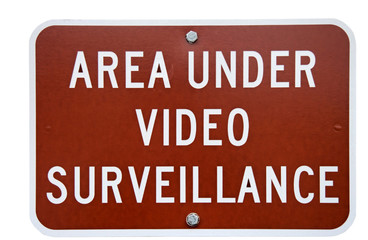 Brown with white lettering AREA UNDER VIDEO SURVEILLANCE sign. Isolated.