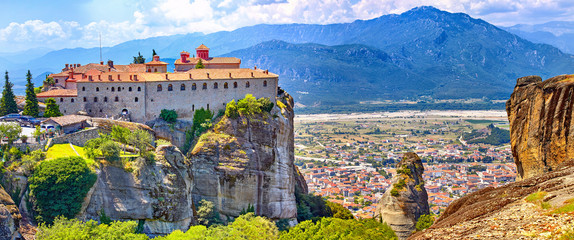 Meteora monasteries, Greece Kalambaka. UNESCO World Heritage sit - obrazy, fototapety, plakaty