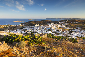 Chora village on Kimolos and Milos island in the distance.

