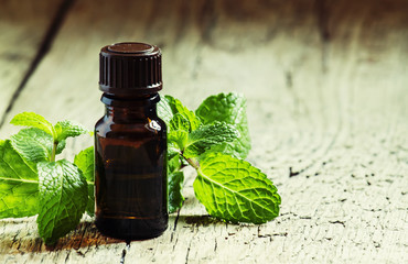Essential oil of peppermint, selective focus