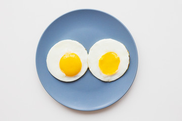 two beautiful eggs on a plate and a yellow napkin