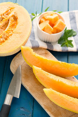 cantaloupe melon on the wooden table