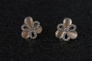 Beautiful earrings with stones. Jewelery clips and earrings. Delicate earrings