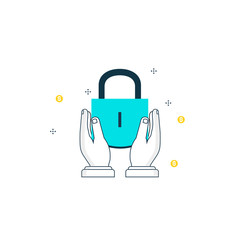 Secured information, data privacy, padlock protection and access authorization flat line vector illustration design. Data safety design for web banners and apps