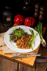 Hungarian goulash with potato pancakes