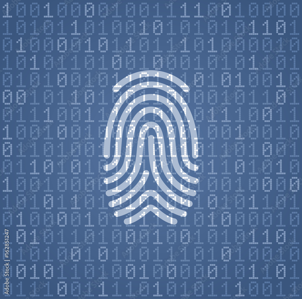 Poster fingerprint 'signature' in binary code. illustration on the subject of cybersecurity.