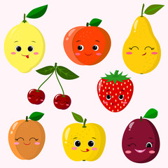 Cute cartoon fruit characters sticker set. Fruit Sticker Collection.