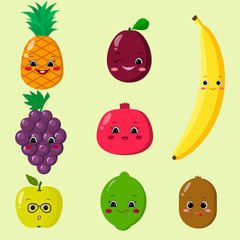 Cute cartoon fruit characters sticker set. Fruit Sticker Collection.