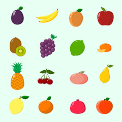 Fruit juicy and ripe collected in a set of icons.   Fruits, a set of icons