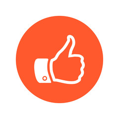 Like  icon. Hand finger up sign. Thumb up symbol. Flat design style. 
