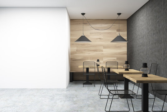 Wooden, black and white cafe, wall